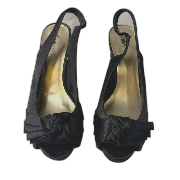 Fioni Satin‎ Slingback Pumps Open Knot Toe Black Size 9 - Picture 1 of 8
